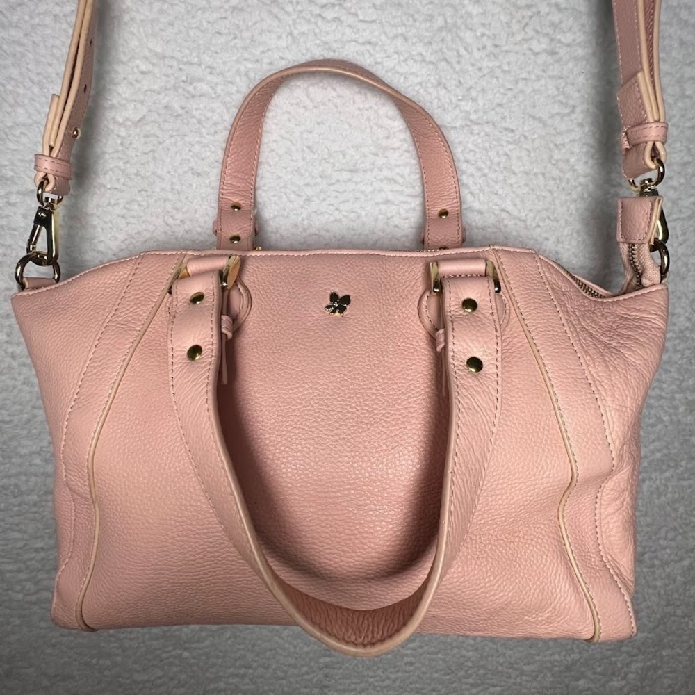 Oryany Ora Delphine Pink Pebbled Leather Satchel Shoulder Crossbody Bag‎